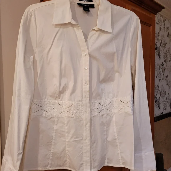 Style Co Cotton Bell-Sleeve Sweater Deep Black L並行輸入品　送料無料 Style \u0026 Co. | Tops | Fitted White Cotton Button Up Blouse W Waist